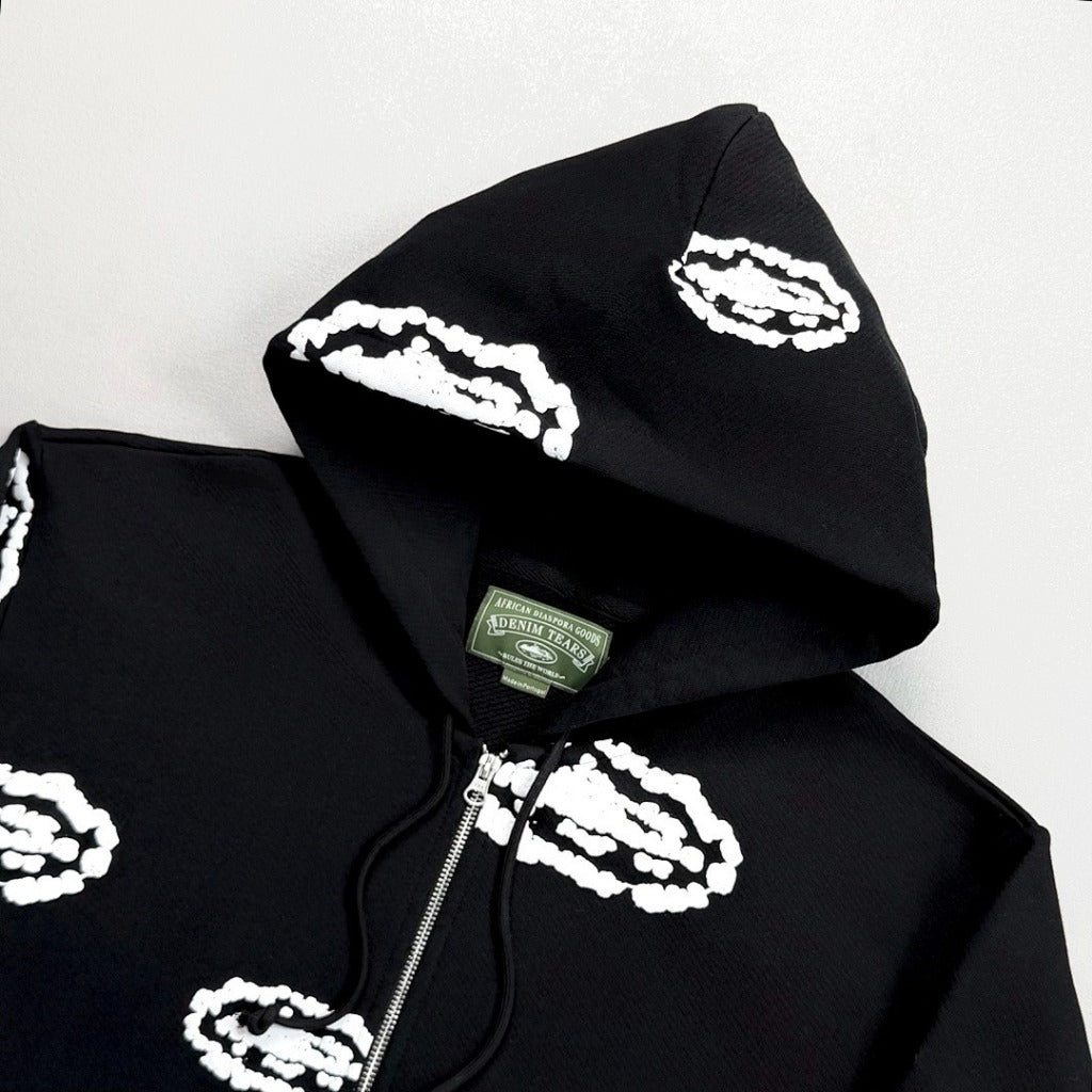 Denim Tears x Corteiz - Black Cotton Wreath Zip-Up Hoodie / Pants / Set