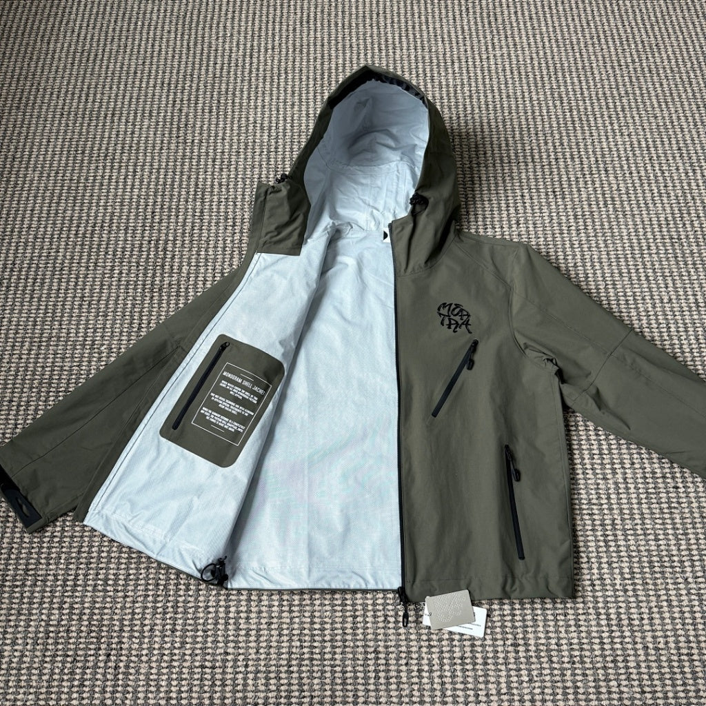 mertra -  Monogram Shell Jacket (Brown) - Water Reactive Monogram Pattern Effect