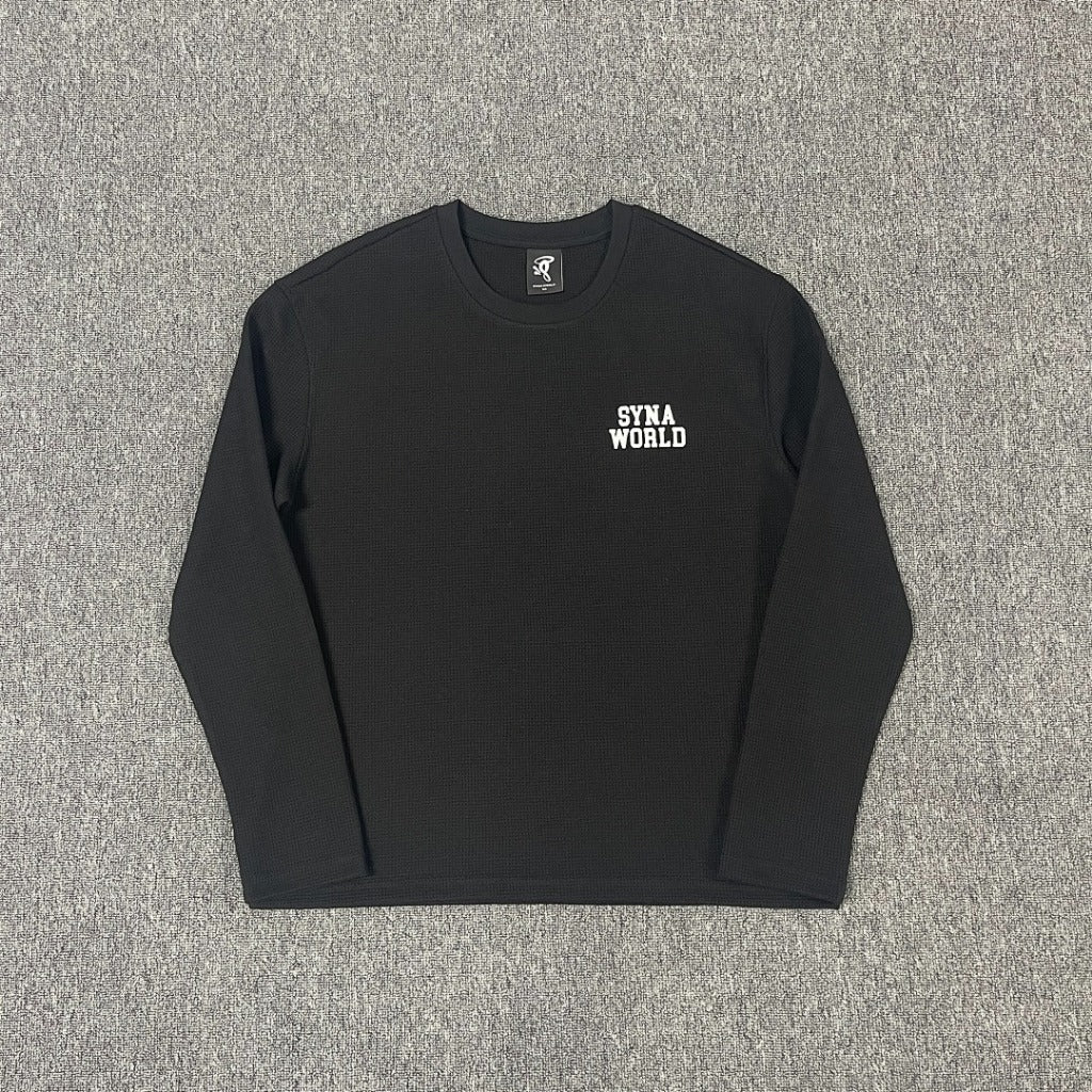 SYNAWORLD LS WAFFLE TEE - BLACK