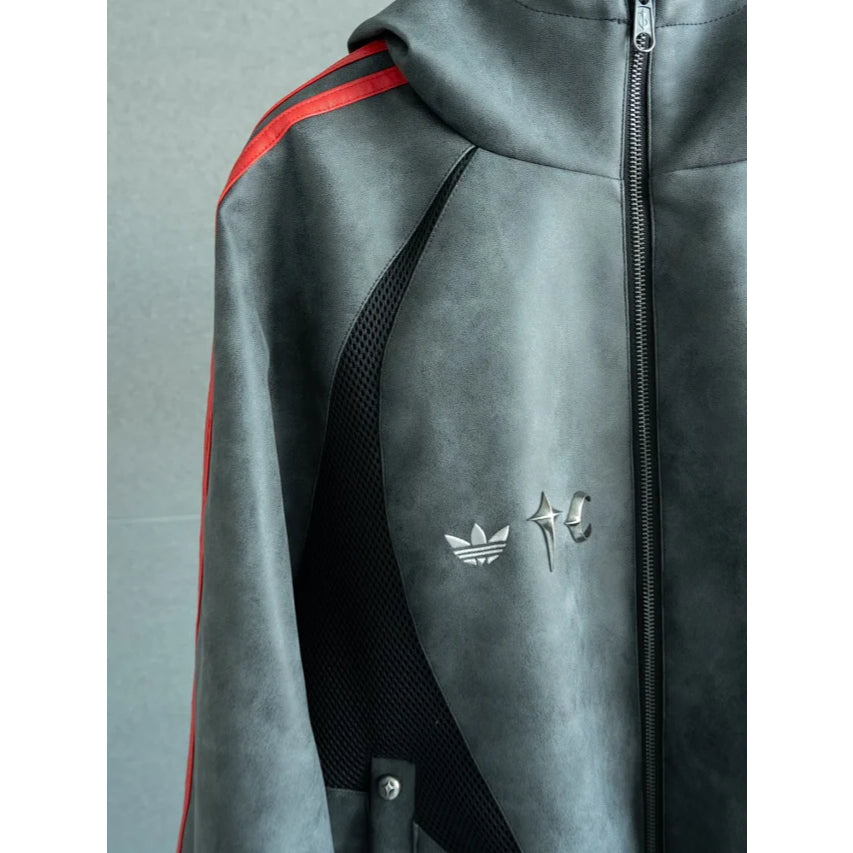 Thug Club x a.d.i.d.a.s Teamgeist Faux Leather Jacket - Black