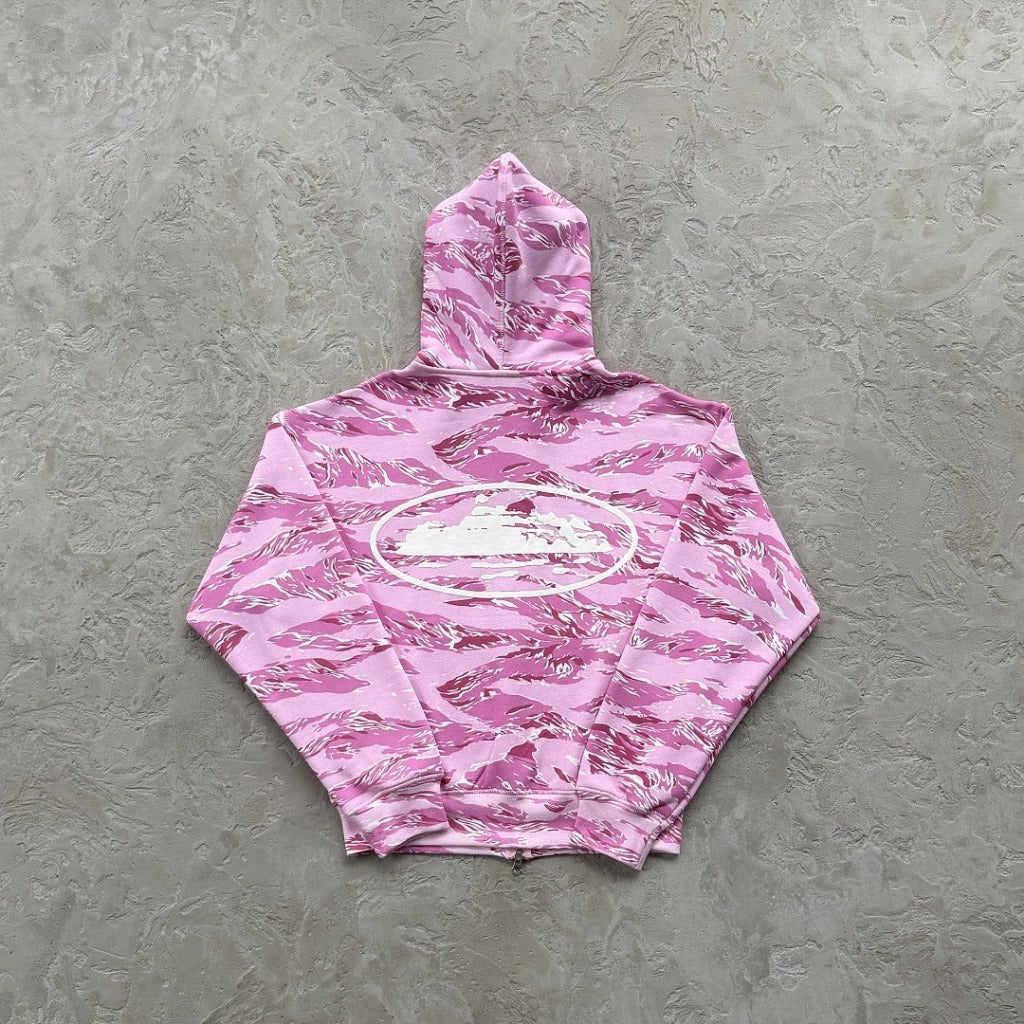 Island Puff Print Zip Hoodie/Pants/Set [Pink Camo] - Corteiz