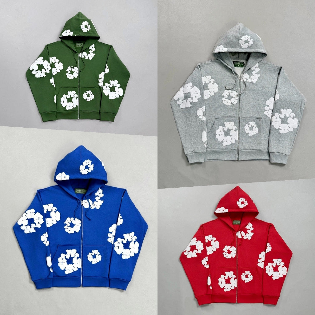 Cotton-Wreath Zipper Hoodie - DNM.TRS [Red/Grey/Blue/Green]