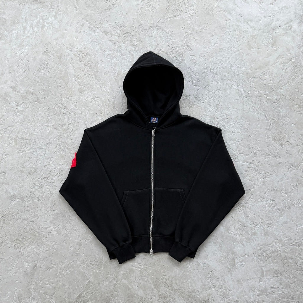 Lundun Stitch Zip Hoodie - Triple Black/ Black Red
