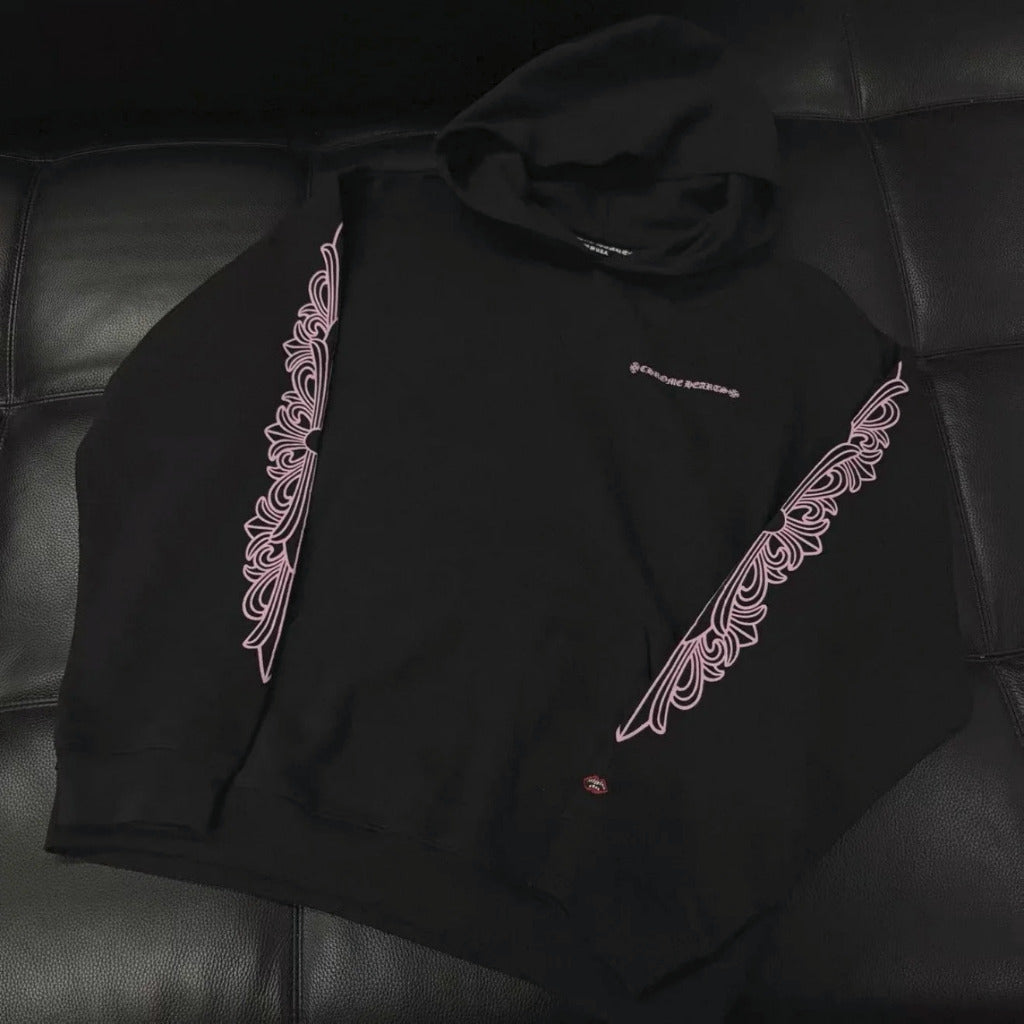Chrome Hearts Matty Cross Text Logo Hoodie - Exclusive F&F Pink Letter