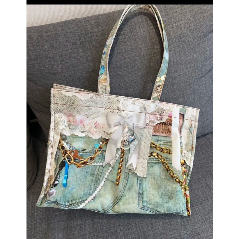 Logo Shoulder Tote Bag - trompe-l'oeil denim print - Acne Studios [ALL COLORS INSIDE]