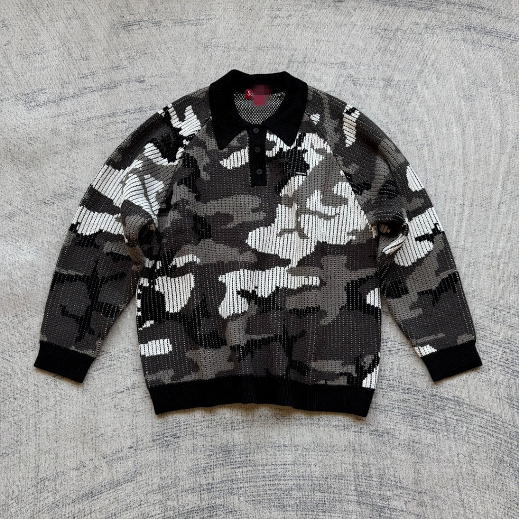 FW25 SP. Small Box Polo Knit Sweater - Snow Camo