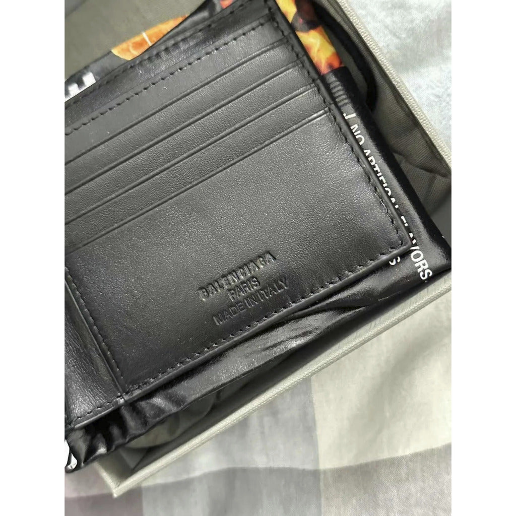 Balenciaga Chips Squared Folded Wallet - black glossy calfskin