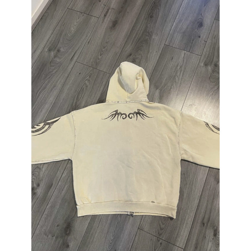 2024 "Y2K" Distressed Logo Tribal AW24 Crop Zip Hoodie - Balenciaga