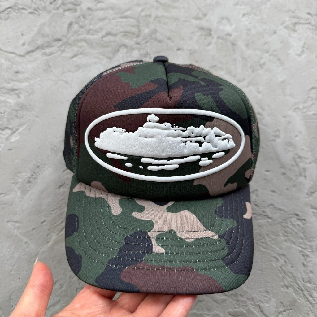 Island Puff Print Trucker Hat Woodland Camo CRTZ.XYZ