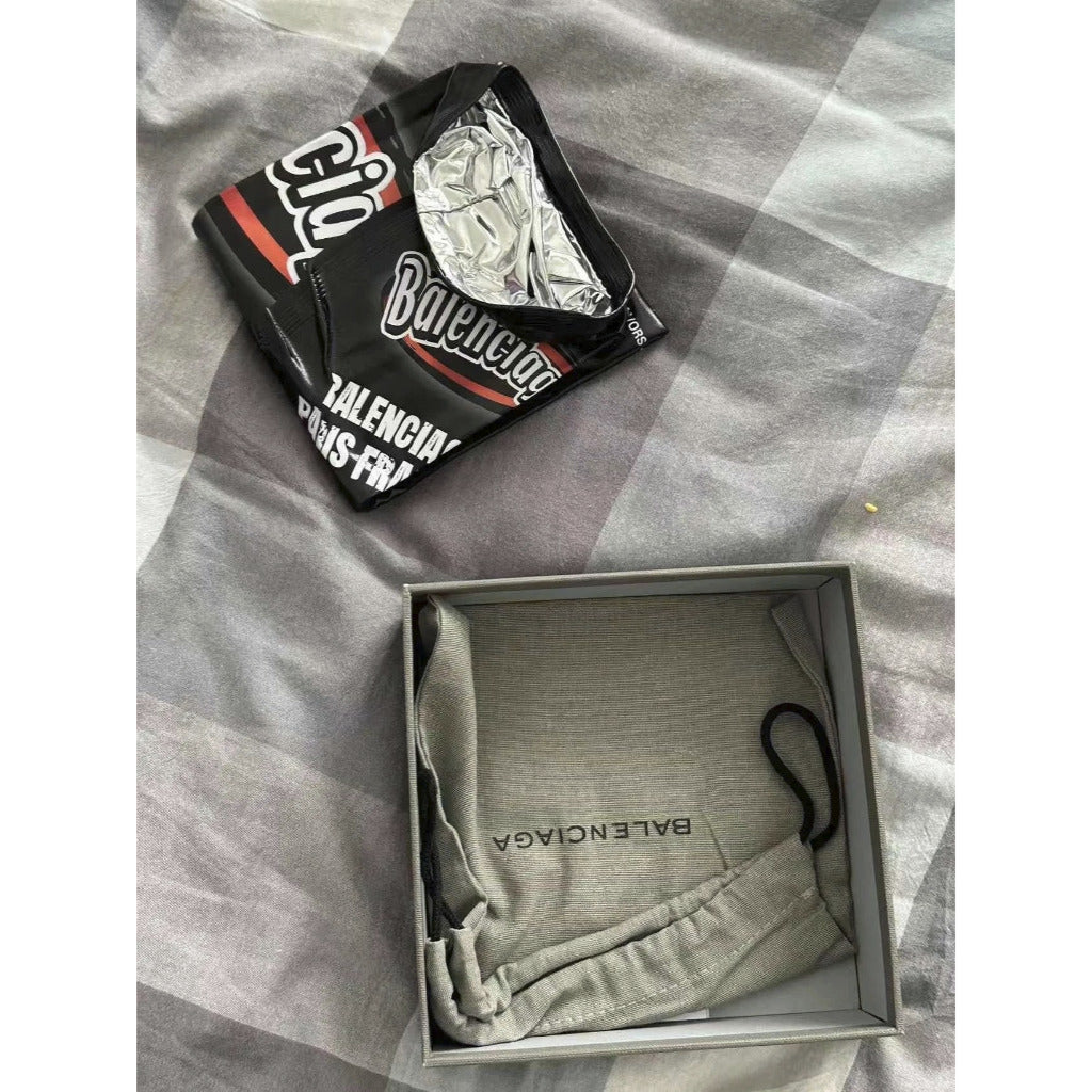 Balenciaga Chips Squared Folded Wallet - black glossy calfskin