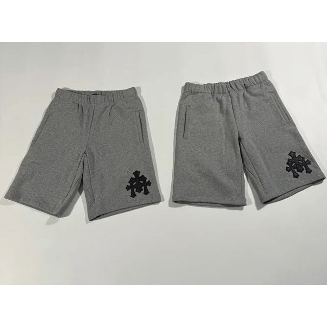 Grey Leather Cross Patch Shorts - Chrome Hearts