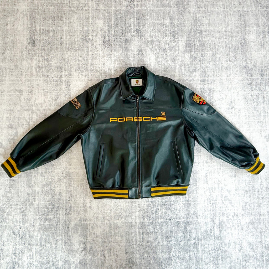 Aime Leon Dore Porsche 993 Turbo Leather Club Jacket - British Racing Green