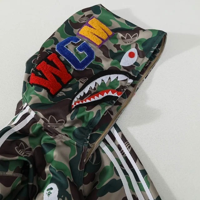 adidas x B@PE Relaxed Fit Track Camo Shark Full Zip Hoodie Green