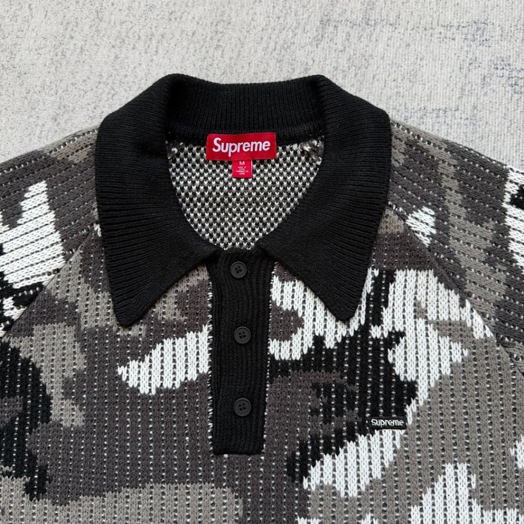 FW25 SP. Small Box Polo Knit Sweater - Snow Camo