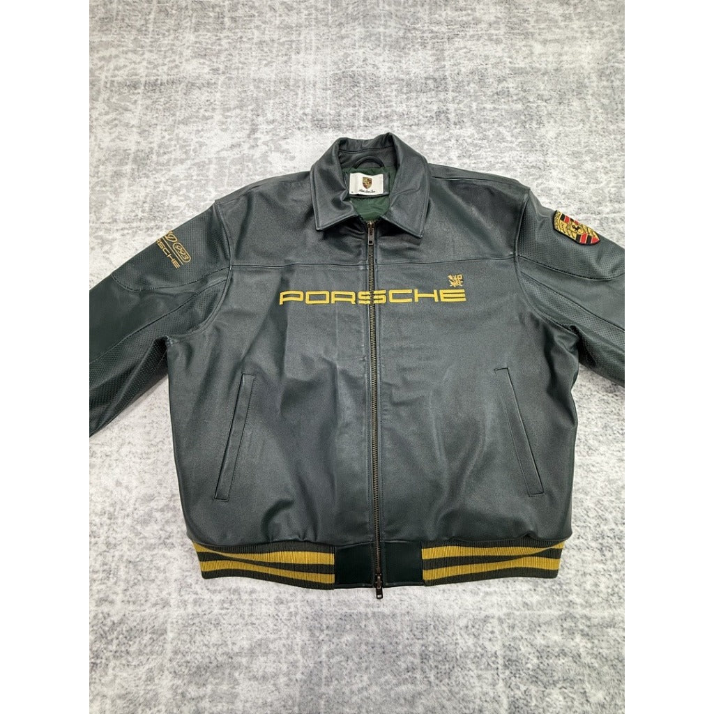 Aime Leon Dore Porsche 993 Turbo Leather Club Jacket - British Racing Green