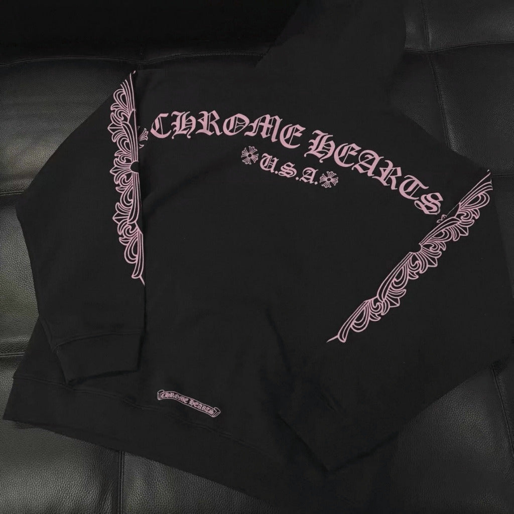 Chrome Hearts Matty Cross Text Logo Hoodie - Exclusive F&F Pink Letter