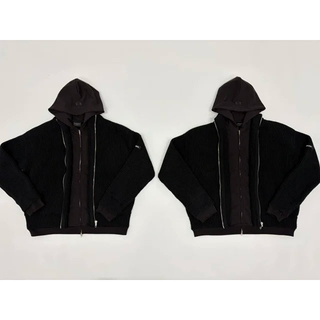 Unity Sports Icon Layered Zip-Up Hooded Sweatshirt/Cardigan in Black - Balenciaga
