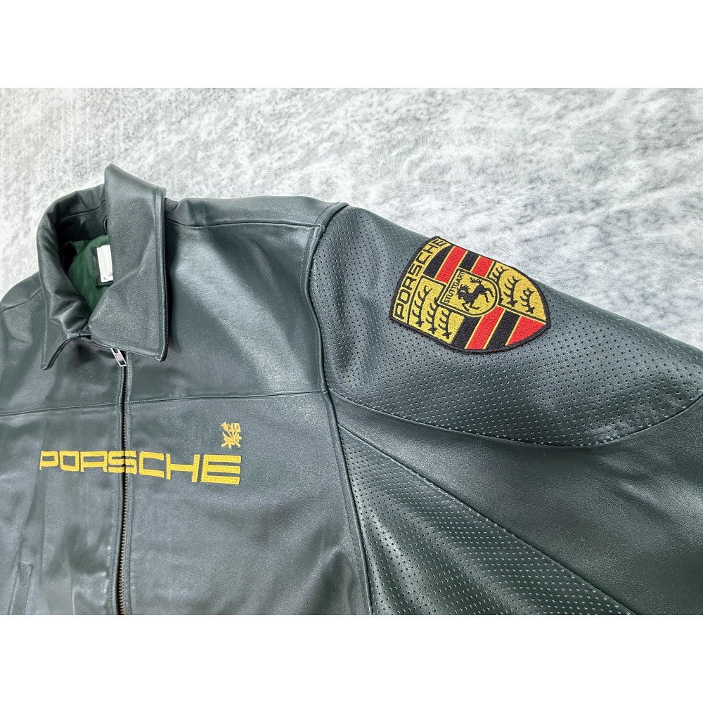 Aime Leon Dore Porsche 993 Turbo Leather Club Jacket - British Racing Green