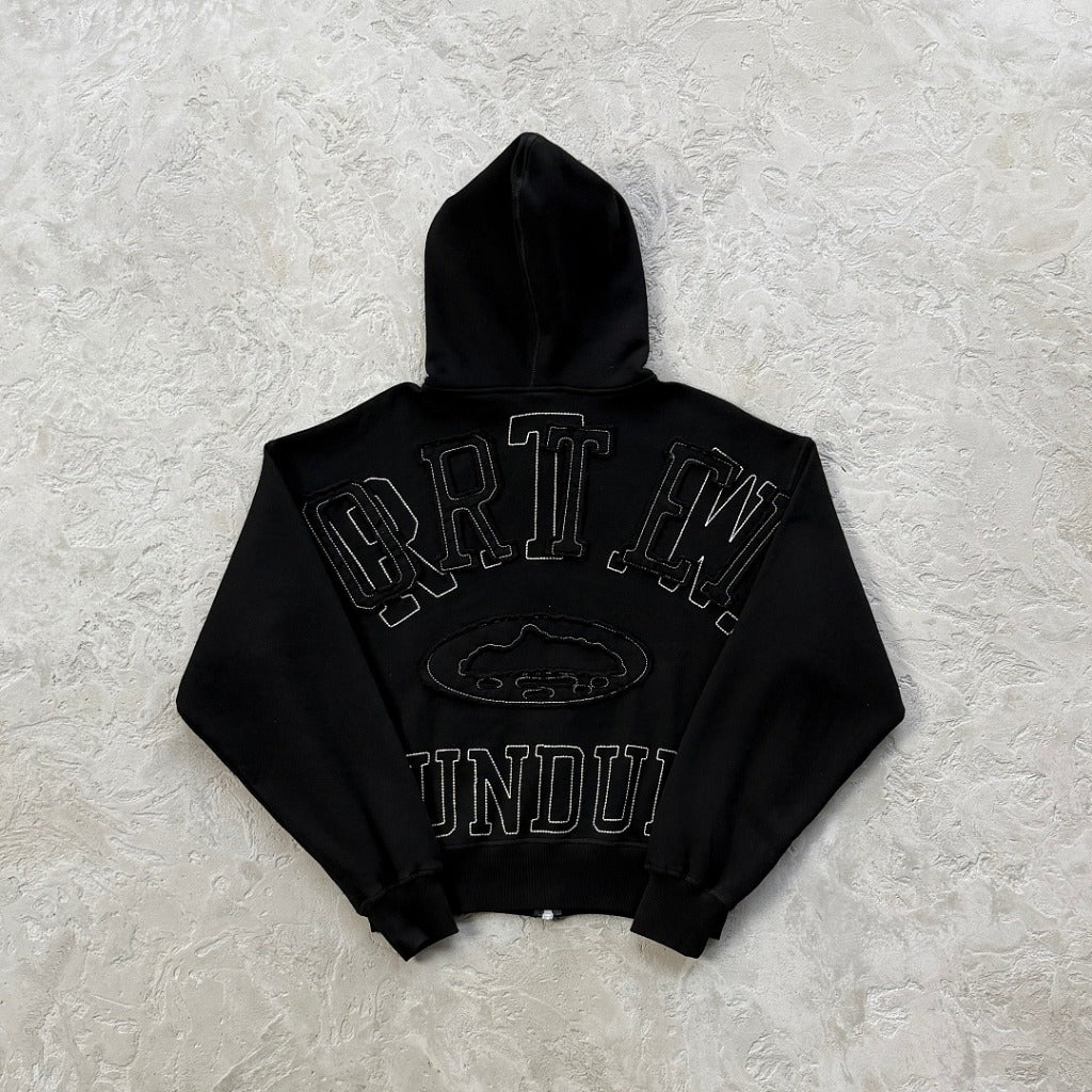 Lundun Stitch Zip Hoodie - Triple Black - CRTZ.XYZ
