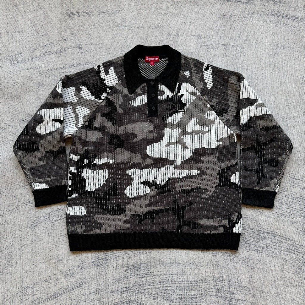 FW25 SP. Small Box Polo Knit Sweater - Snow Camo