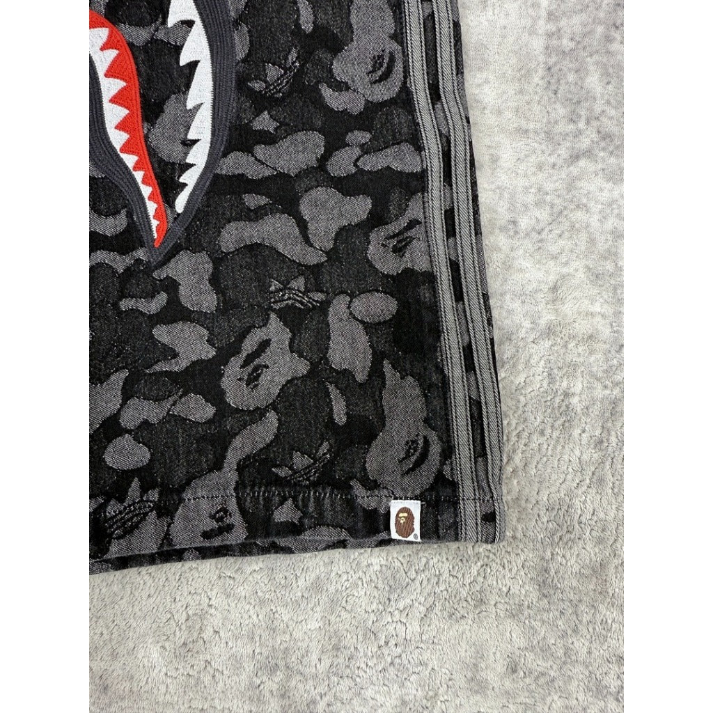 A Bathing Ape x Adidas Originals Camo Jacquard Shark Denim Jorts 'Black'