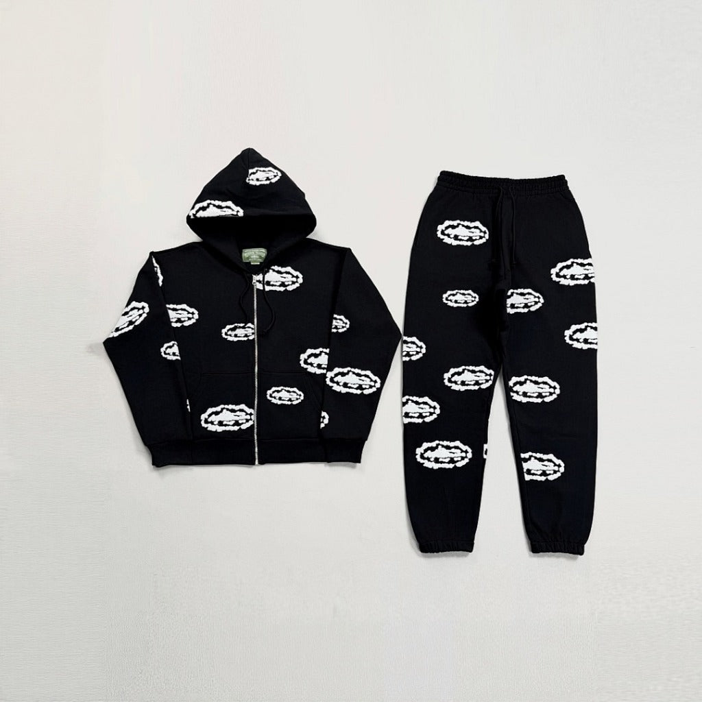 Denim Tears X CRTZ - COTTON WREATH ZIP-UP & PANTS - BLACK