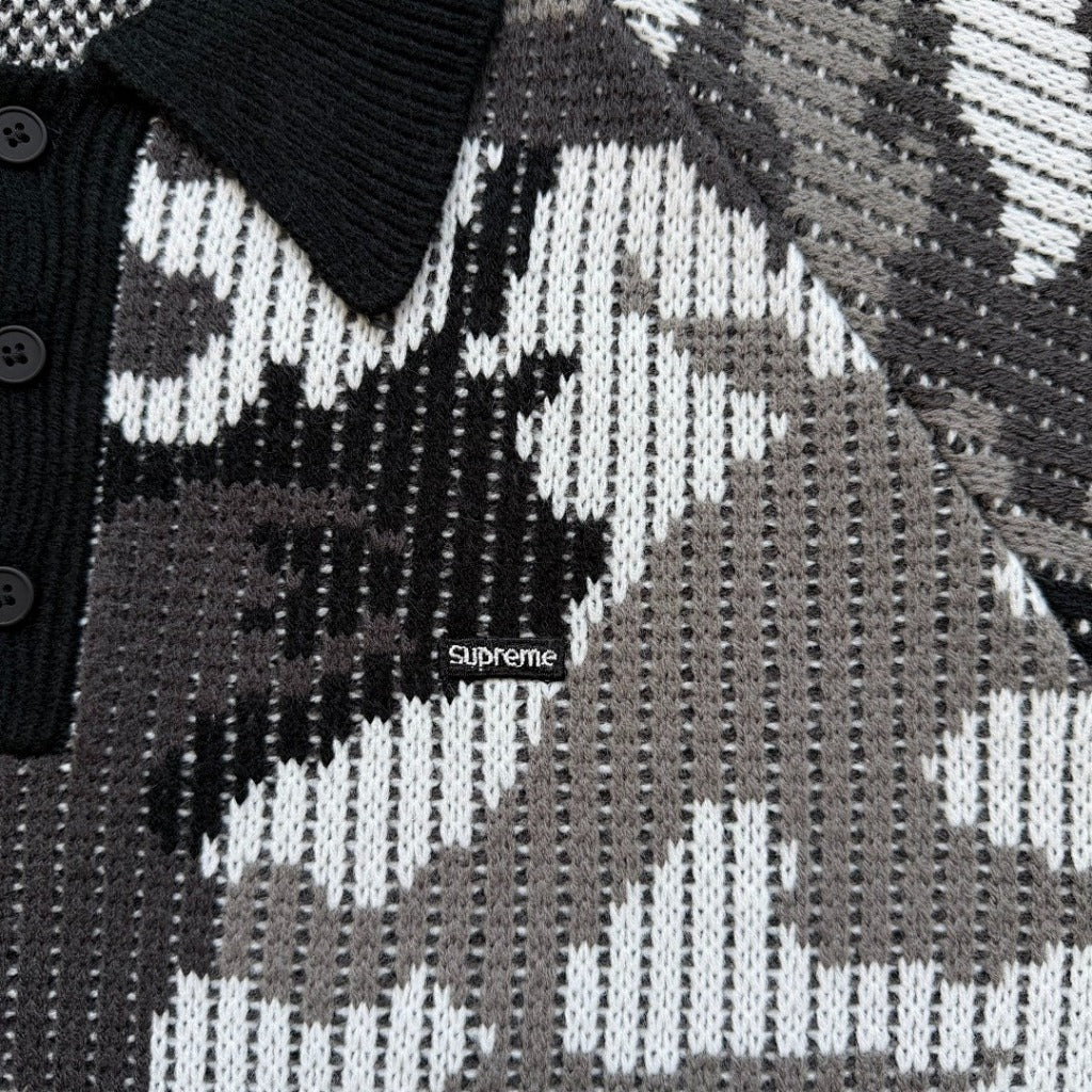 FW25 SP. Small Box Polo Knit Sweater - Snow Camo