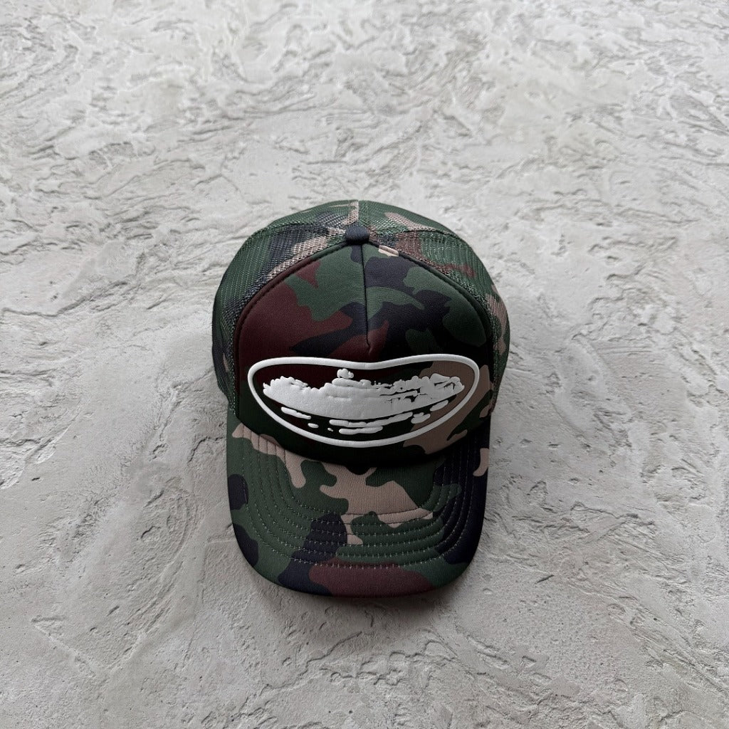 Island Puff Print Trucker Hat Woodland Camo CRTZ.XYZ