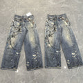 Acne Studios 'Digital Key chains' 1981 Dusty Blue Jeans (Baggy Fit - 3D Print Trompe L'oeil Optical Illusion)