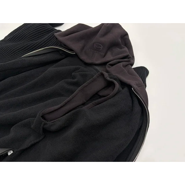 Unity Sports Icon Layered Zip-Up Hooded Sweatshirt/Cardigan in Black - Balenciaga