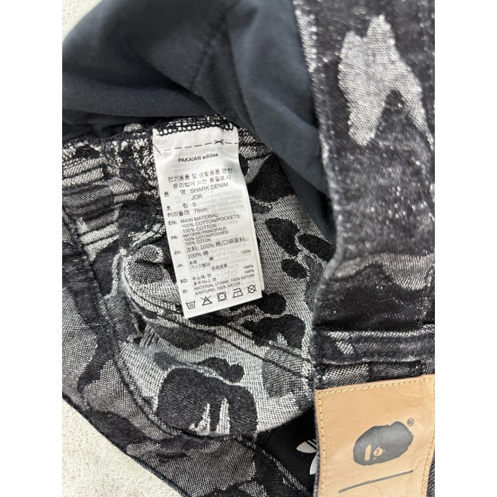 A Bathing Ape x Adidas Originals Camo Jacquard Shark Denim Jorts 'Black'