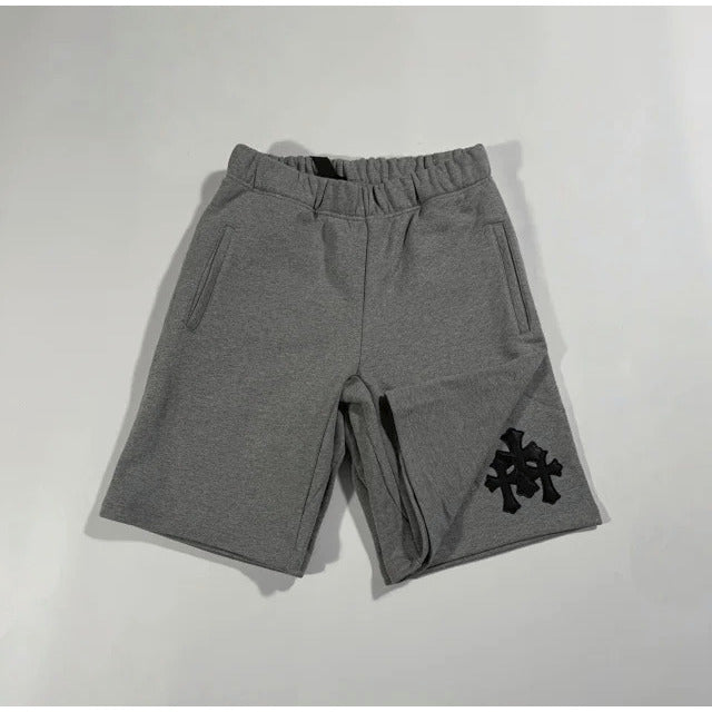 Grey Leather Cross Patch Shorts - Chrome Hearts