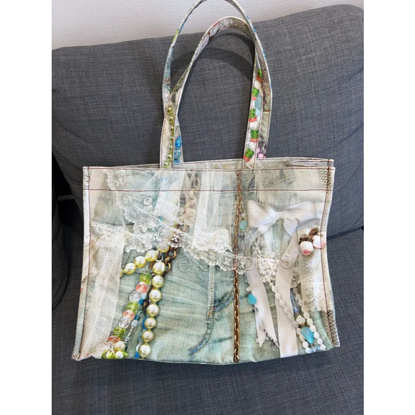 Logo Shoulder Tote Bag - trompe-l'oeil denim print - Acne Studios [ALL COLORS INSIDE]