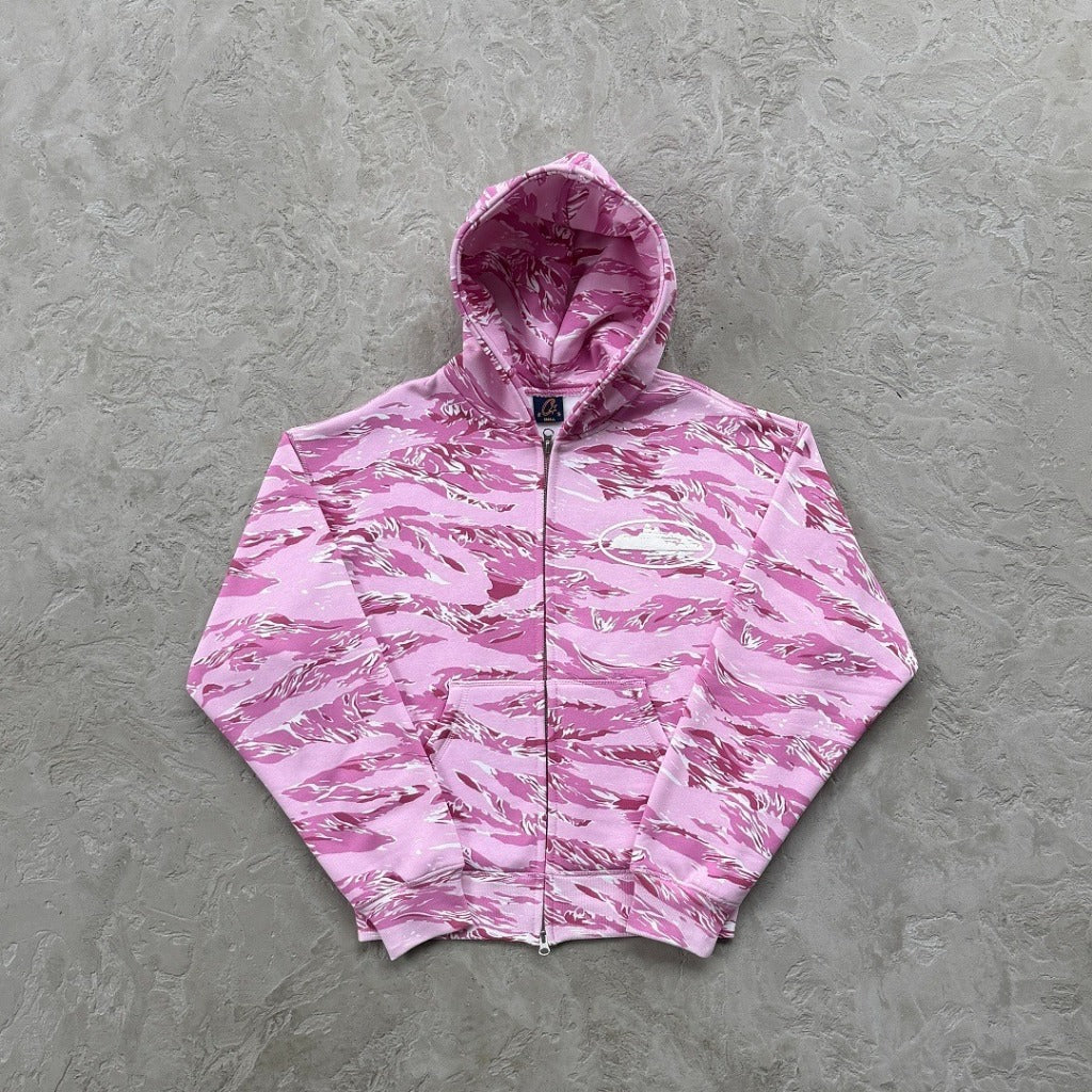 Island Puff Print Zip Hoodie/Pants/Set [Pink Camo] - Corteiz