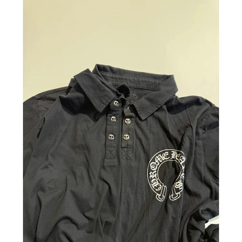 Silver Button Horseshoe Button Polo Shirt - Chrome Hearts