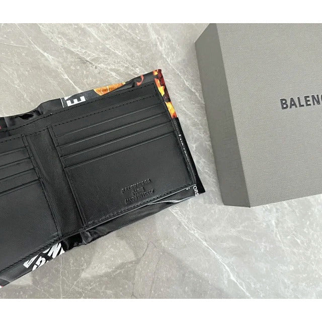 Balenciaga Chips Squared Folded Wallet - black glossy calfskin