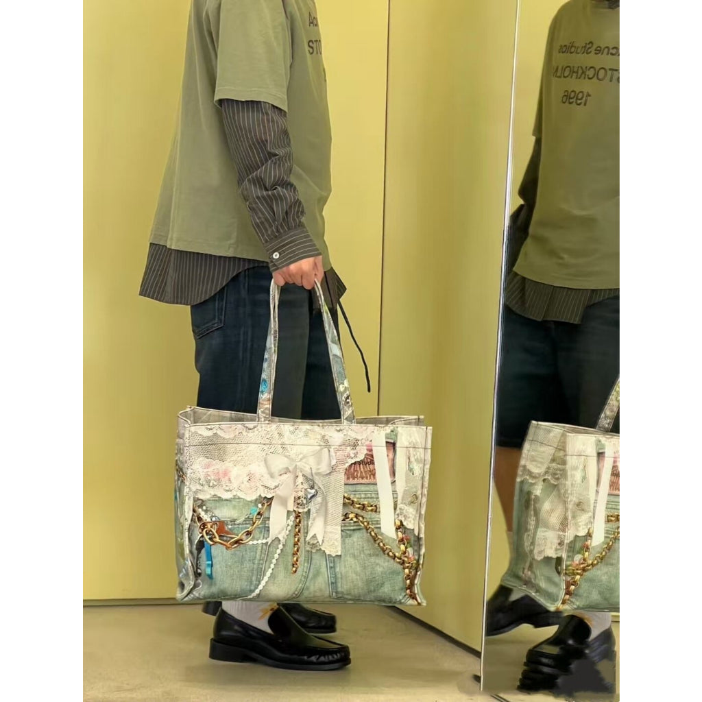 Logo Shoulder Tote Bag - trompe-l'oeil denim print - Acne Studios [ALL COLORS INSIDE]