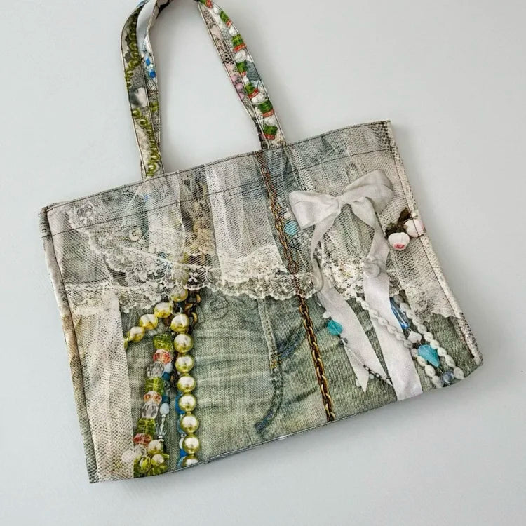 Logo Shoulder Tote Bag - trompe-l'oeil denim print - Acne Studios [ALL COLORS INSIDE]