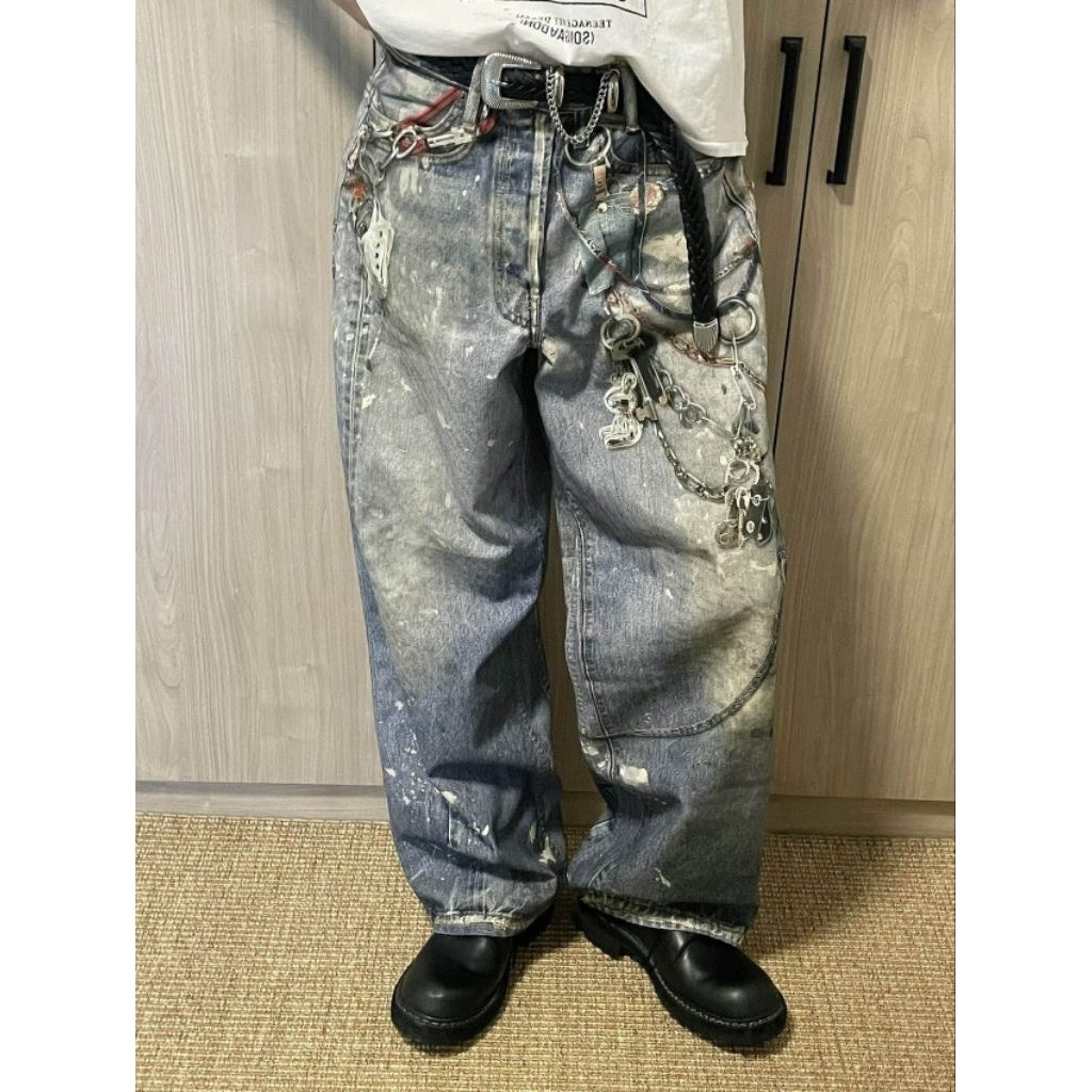 Acne Studios 'Digital Key chains' 1981 Dusty Blue Jeans (Baggy Fit - 3D Print Trompe L'oeil Optical Illusion)