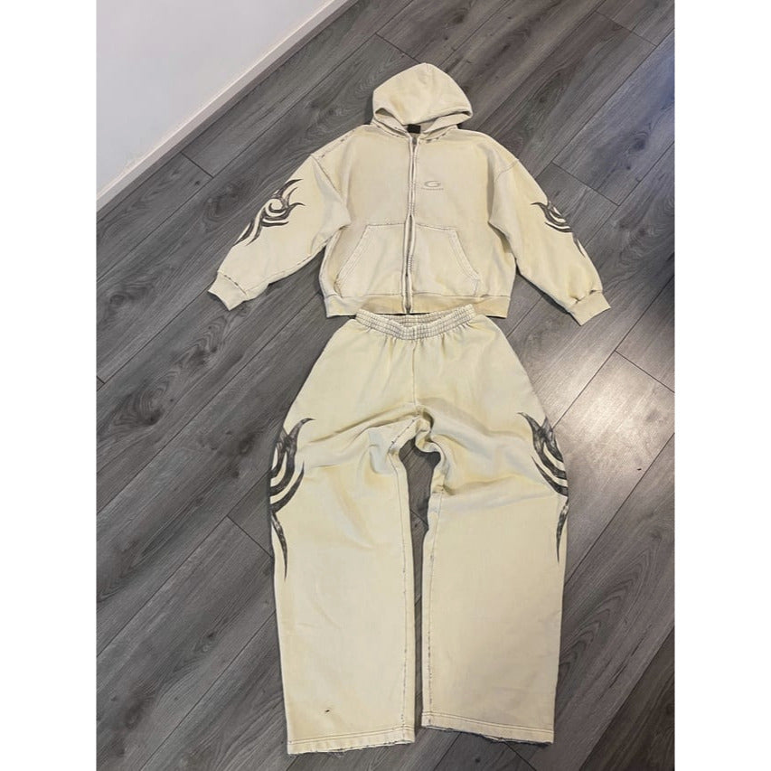 2024 "Y2K" Distressed Logo Tribal AW24 Crop Zip Hoodie - Balenciaga