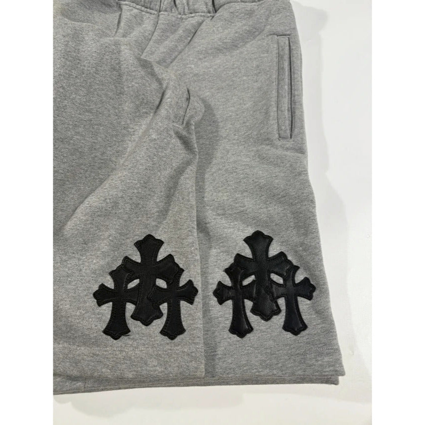 Grey Leather Cross Patch Shorts - Chrome Hearts