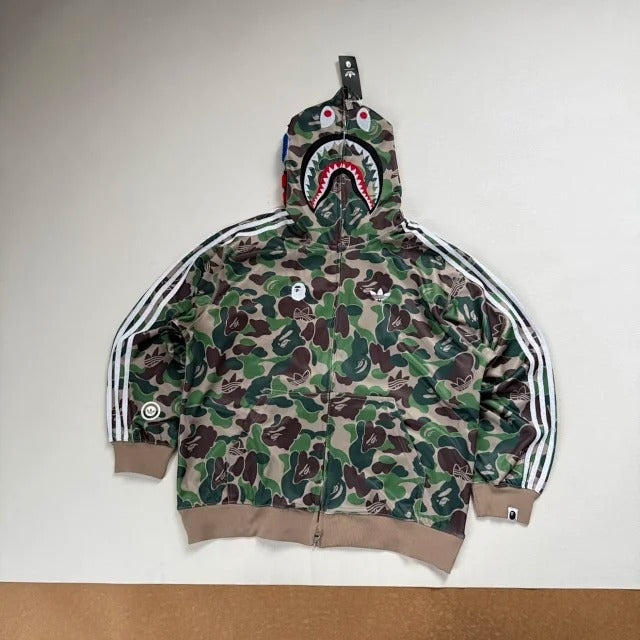 adidas x B@PE Relaxed Fit Track Camo Shark Full Zip Hoodie Green