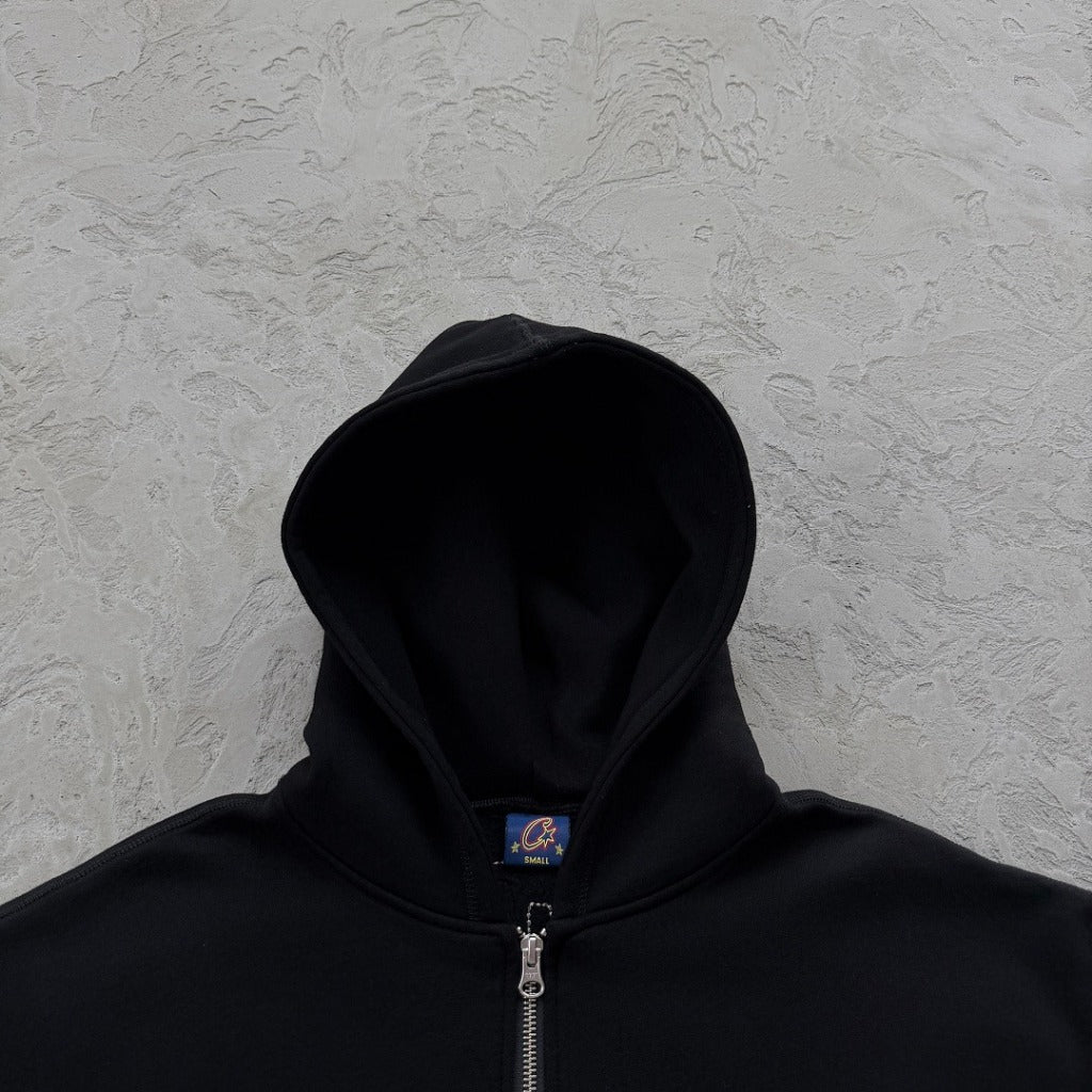 Lundun Stitch Zip Hoodie - Triple Black/ Black Red