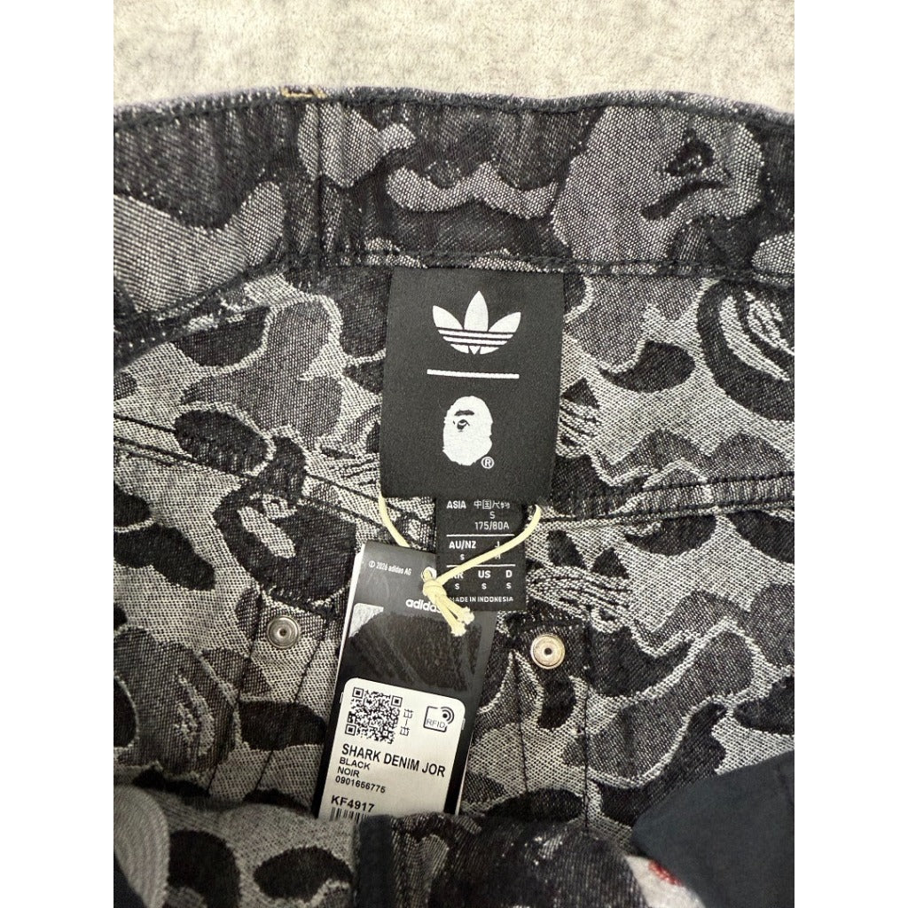 A Bathing Ape x Adidas Originals Camo Jacquard Shark Denim Jorts 'Black'