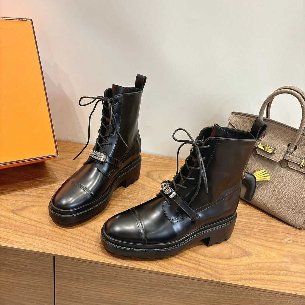 Hermes Funk Ankle Boot - Noir Calfskin Leather