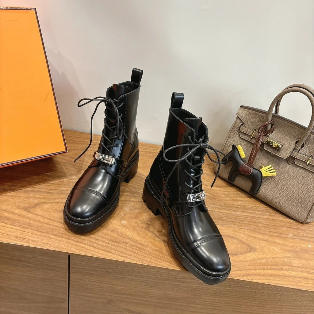 Hermes Funk Ankle Boot - Noir Calfskin Leather