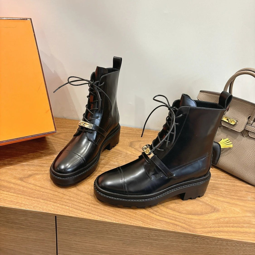 Hermes Funk Ankle Boot - Noir Calfskin Leather