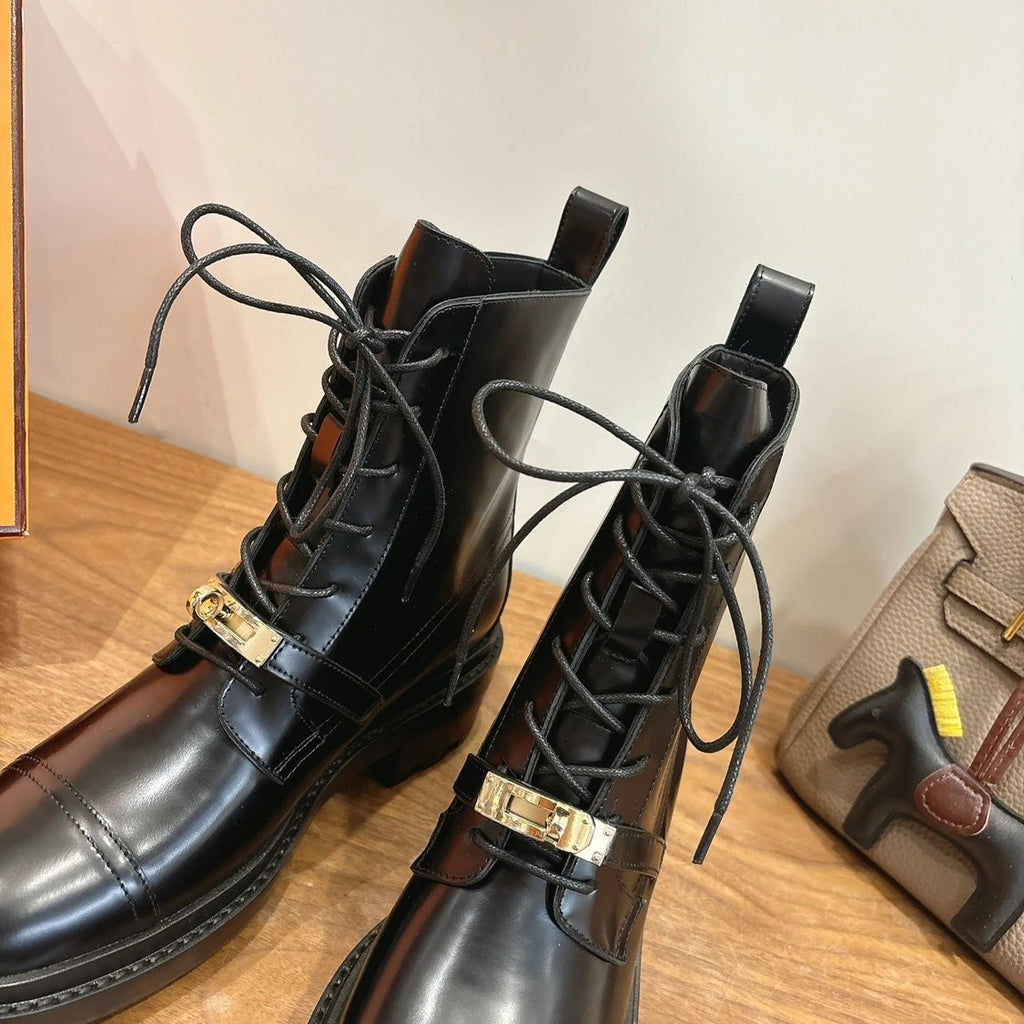 Hermes Funk Ankle Boot - Noir Calfskin Leather