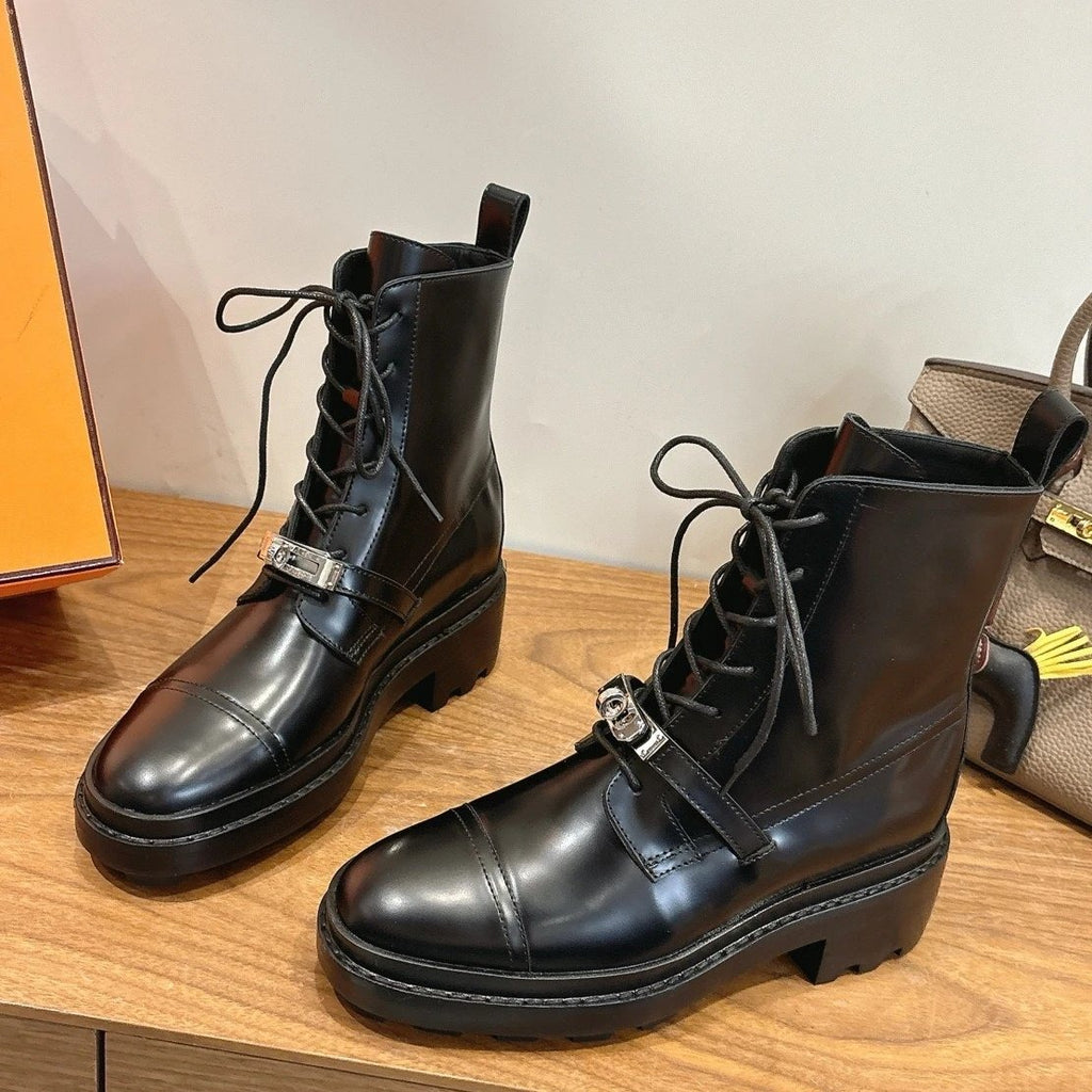 Hermes Funk Ankle Boot - Noir Calfskin Leather