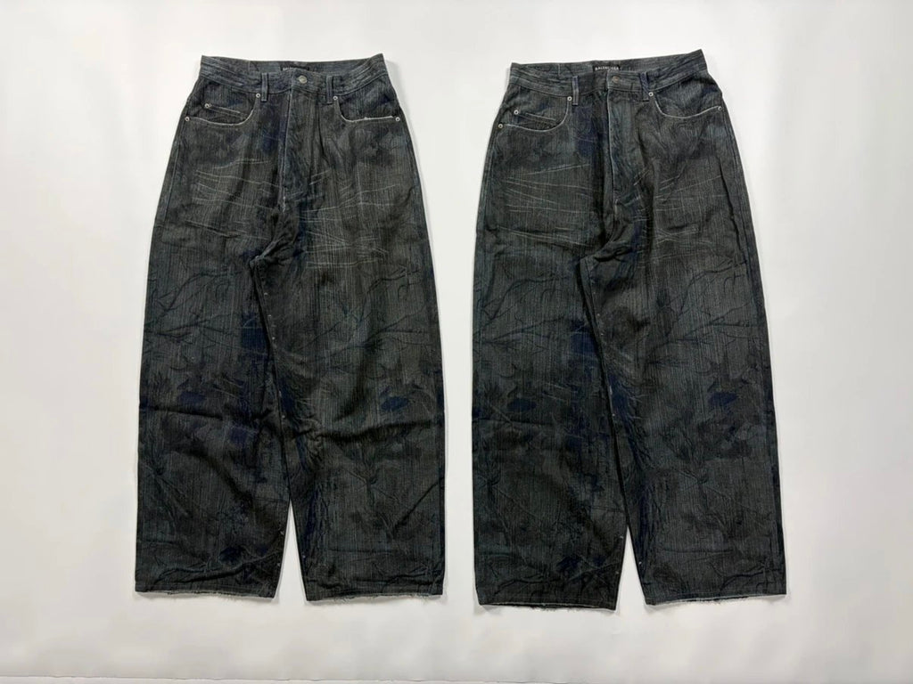 BALENCIAGA Wide-Leg Distressed Camouflage-Print Jeans